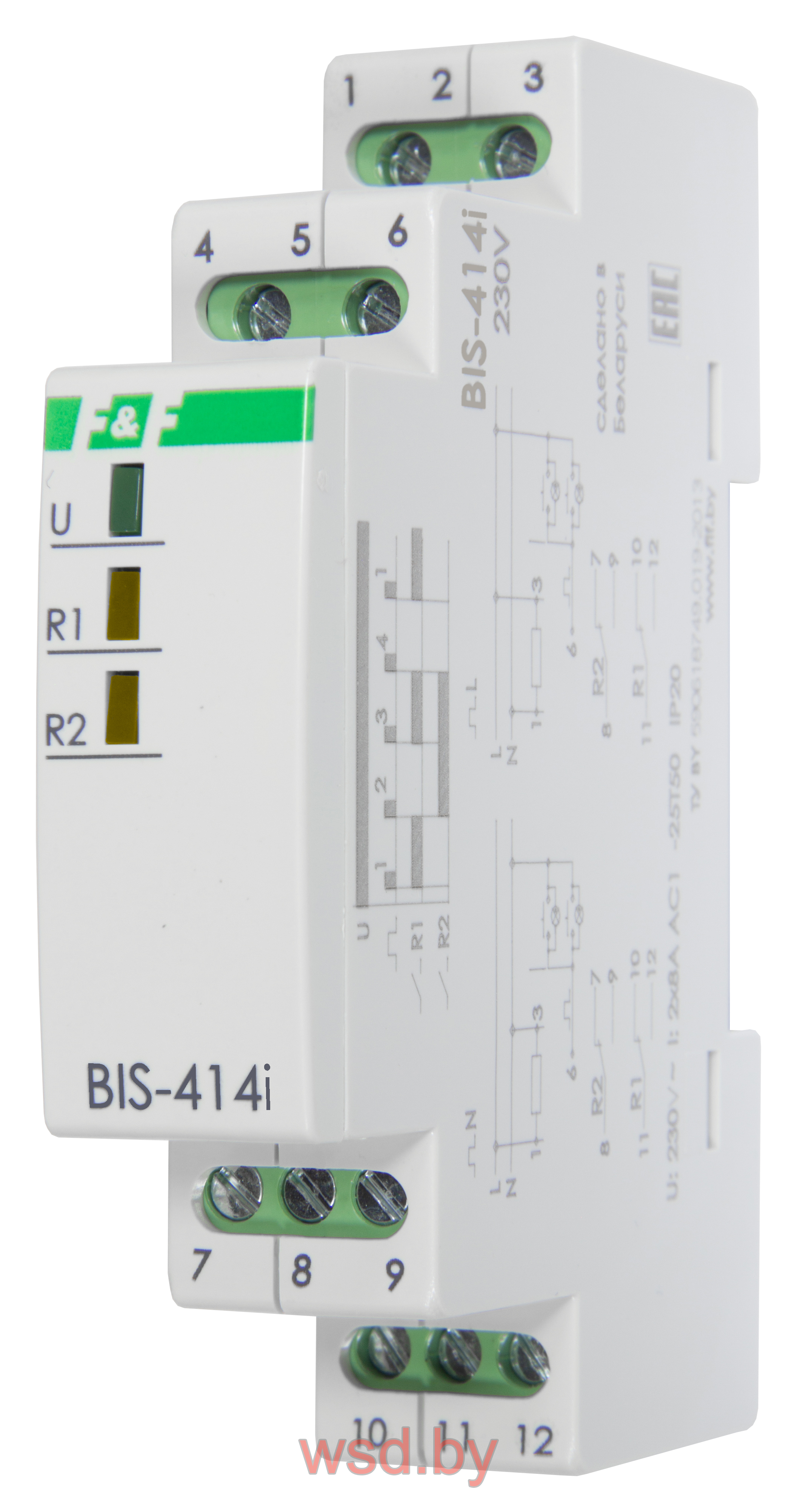 BIS-414i Установка на DIN-рейку, управление двумя нагрузками, для нагрузки с большим пусковым током (160А/20мс) 100-265В AC 2x16A 2NO IP20